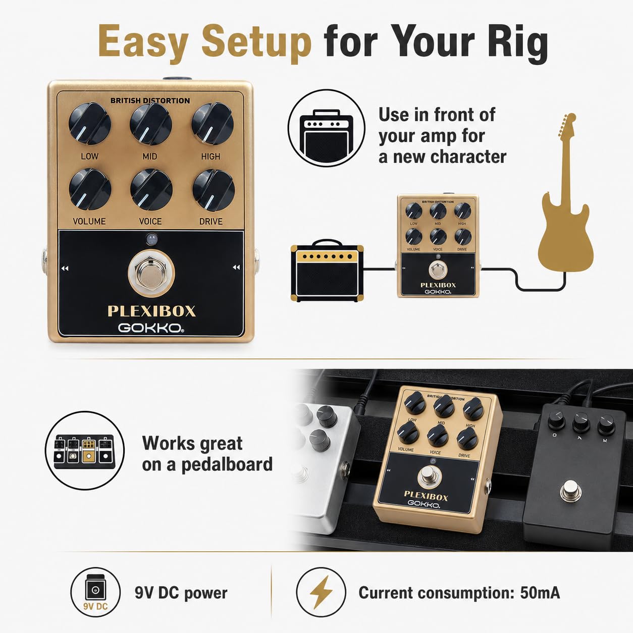 Amazon.com: GOKKO AMPLI PEDAL PLEXIBOX GK-36 - All - Analog