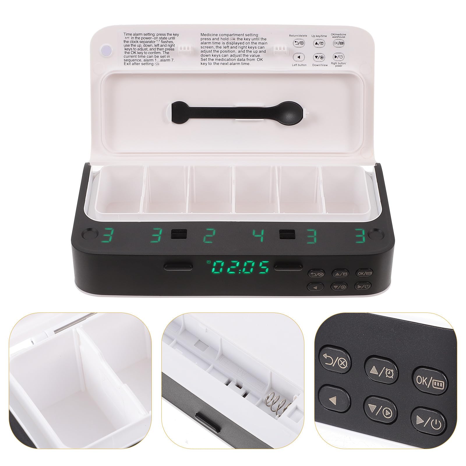 DOITOOL Portapillole Elettronico Allarme Intelligente per Anziani, Organizer per Medicinali in PC 3 o 6 Scomparti e Funzione Promemoria per Assumere Farmaci