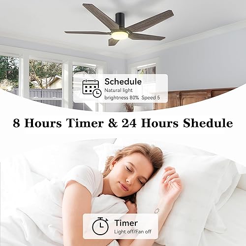 Miniatura 7 de SMAAIR Ventilador de techo de 52 pulgadas con luces y control remoto, control de ventilador de techo WiFi con Alexa, Google Assistant, Siri