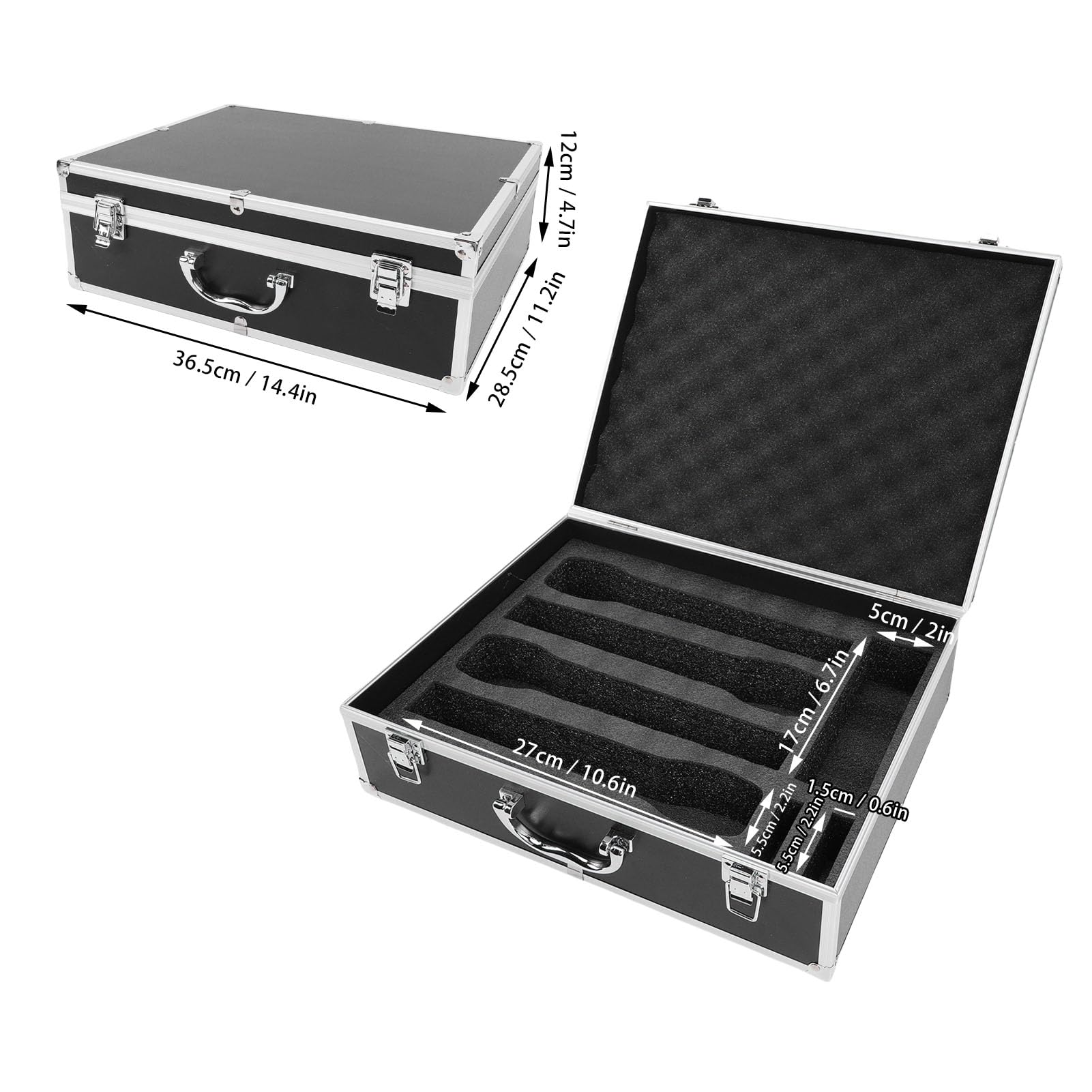 Custodia per microfono wireless, custodia rigida in alluminio per 4 microfoni, ricevitori, trasmettitori con rivestimento in schiuma