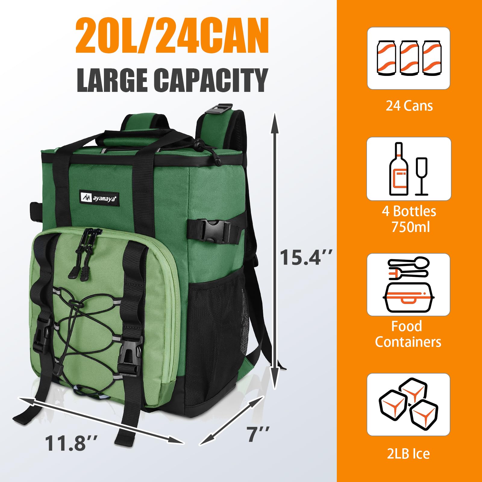Plecak chłodzący 30 l/20 l, duży, składany, 40/24 pojemniki, duży plecak termiczny, izolowany plecak z komorą chłodzącą, plecak na zakupy, na plażę, piknik, kemping, BBQ