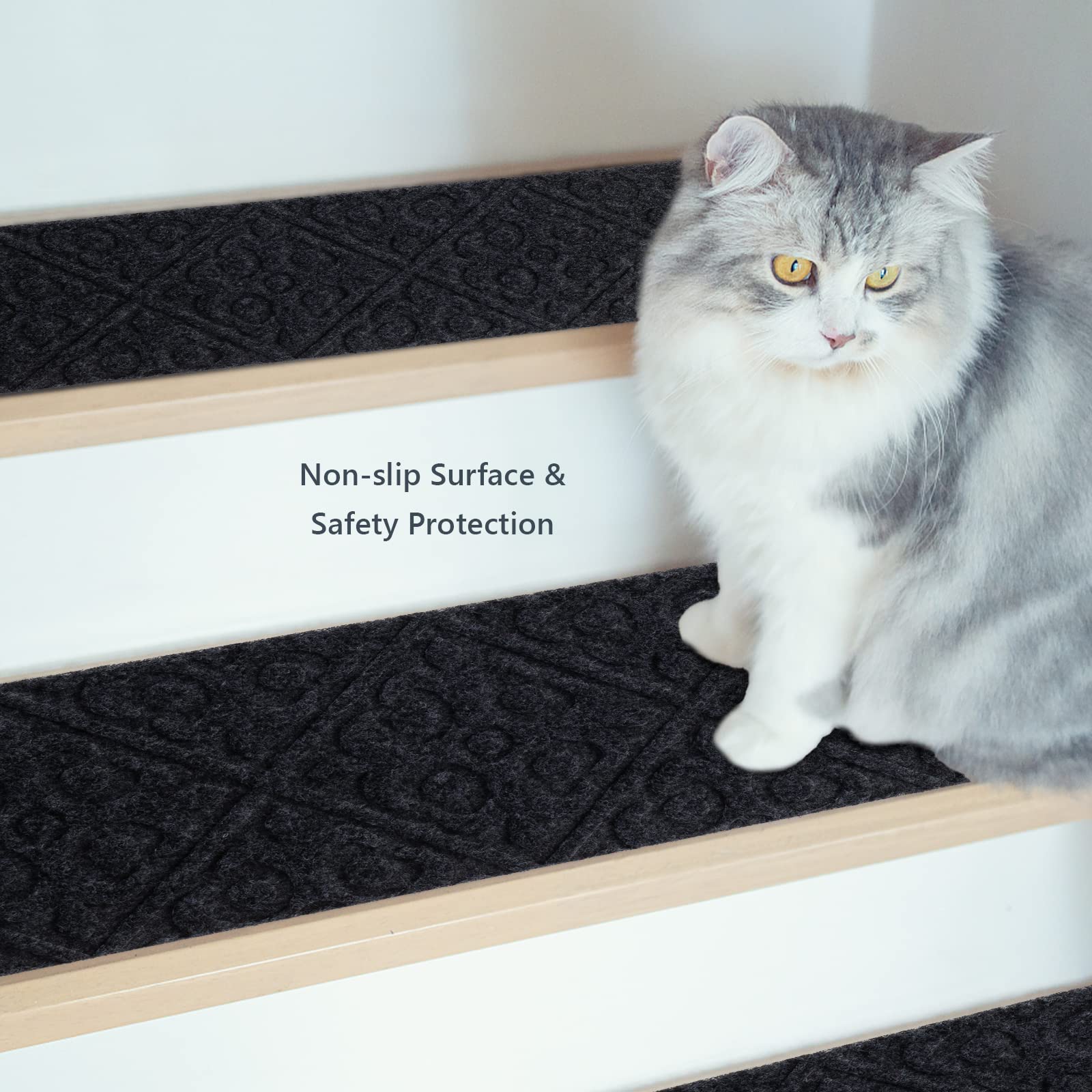LIFEZEAL 15 Stück Stufenmatten, 76 x 20 cm Treppenschutzmatten für Treppen, Trittschutz für Kinder, Senioren und Haustiere, Stufenteppich Innenbereich mit Aufkleber, Dunkelgrau