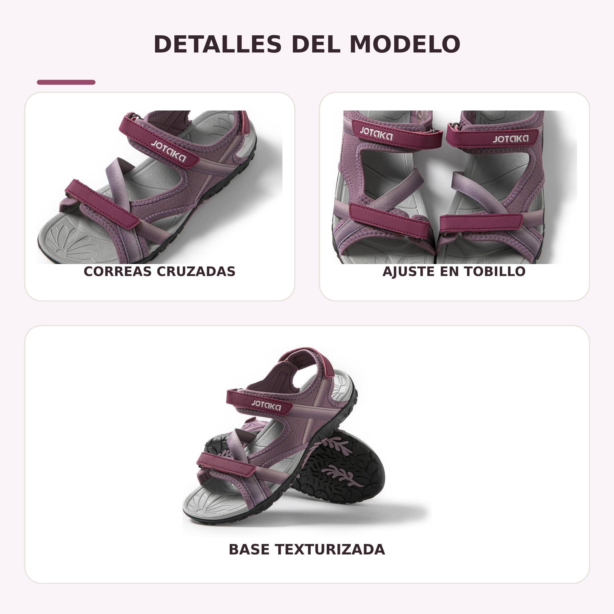 JOTA KA Sandales d'été pour femme – Légères, respirantes et confortables, semelle antidérapante, fermeture Velcro réglable – randonnée, marche et usage quotidien
