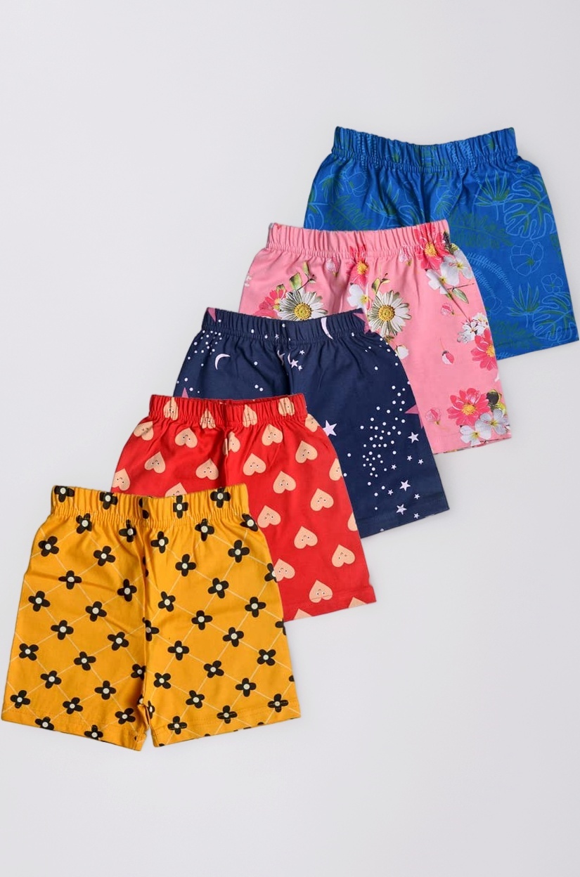 Girls Cotton Printed Shorts(Pack of 5)