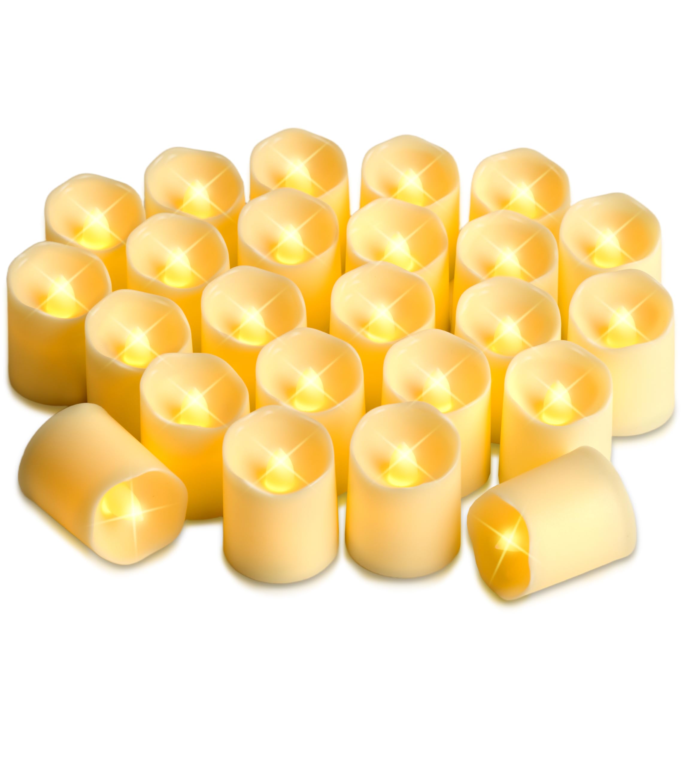 Bayglow Votive Tea Lights Candles - LED Battery Operated Flickering Last 200+ Flameless Bright Realistic Electric Fake Small Candle Tealights for Wedding Halloween Christmas Decor Warm Yellow 24 Pack