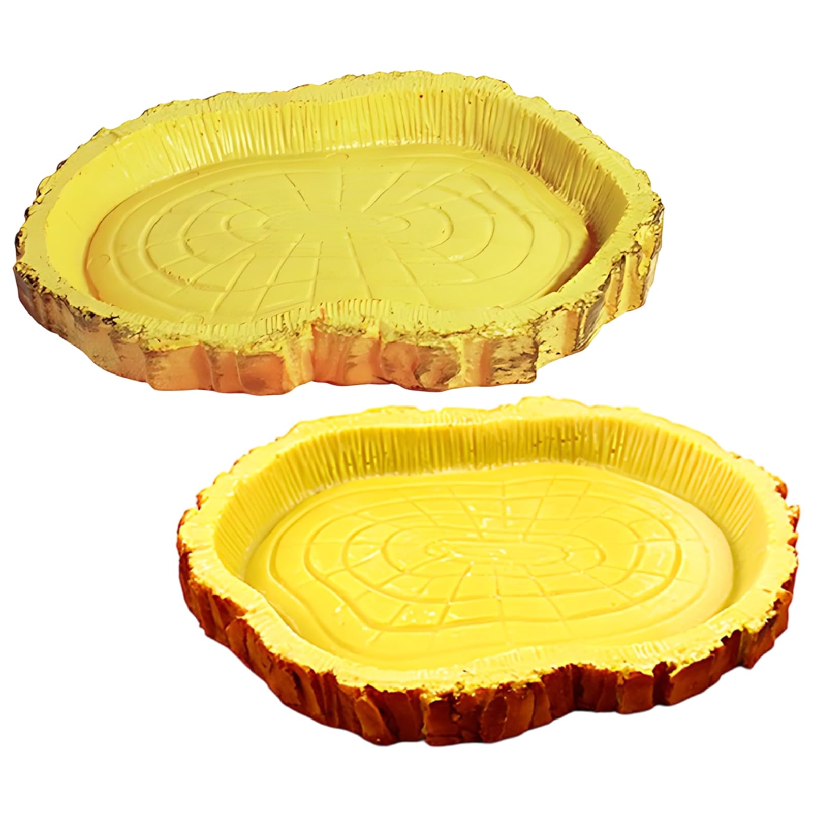 EujRcf 2PCS Tortoise Accessories, Tortoise Water Bowl Set, Small Reptile Water Dish with Yellow Wood Grain Design