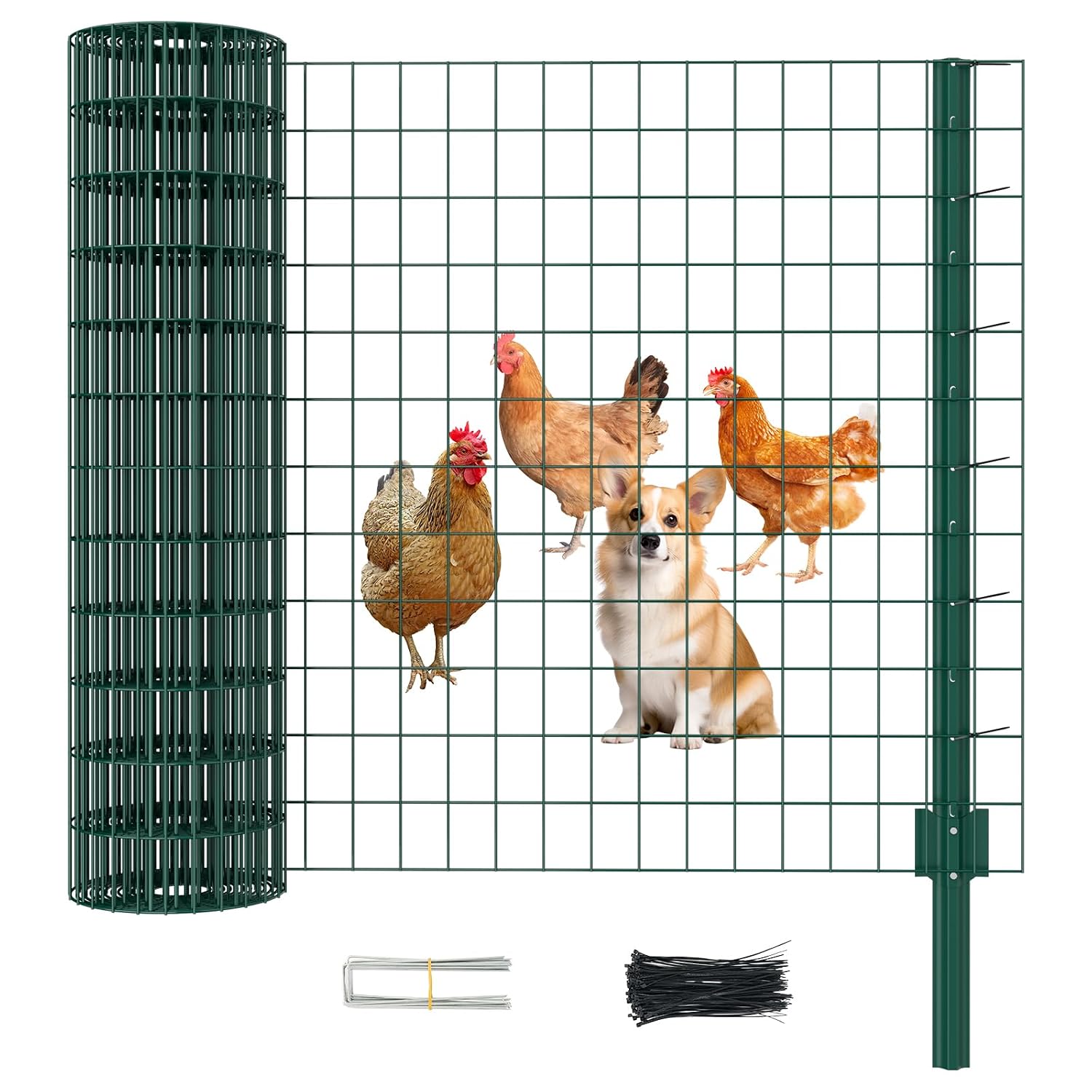 SUNYRISY Metall H hnerzaun Gartenzaun Maschendrahtzaun 90cm hoch mit 5 x Pfosten 15m lang Mobiler Hundezaun Weidezaun Steckzaun Begrenzungszaun Schafzaun Verzinkter Material Gr n