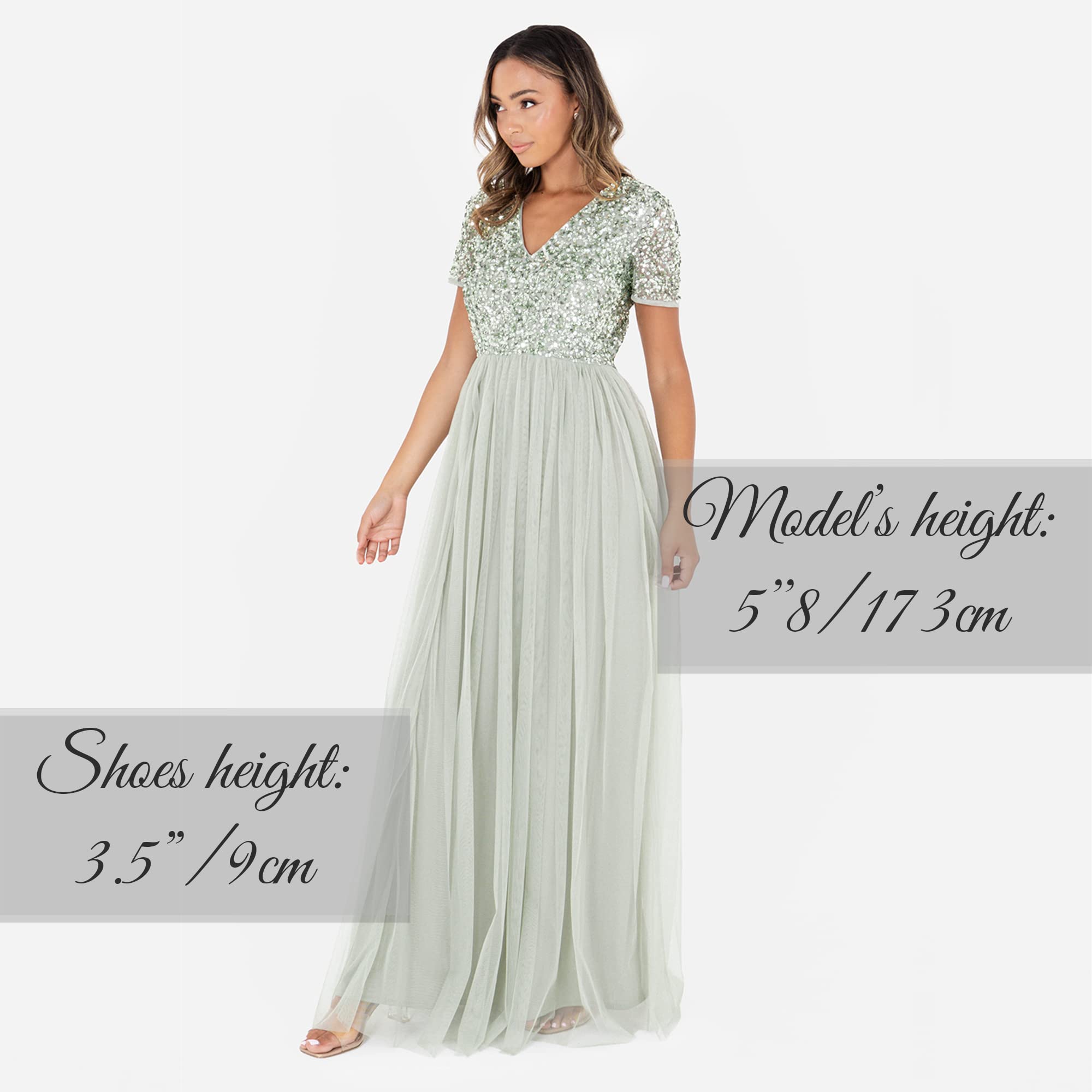 Maya Deluxe Sukienka druhny Kobiety Maya Deluxe Green Lily V Neckline Embellished Maxi Dress