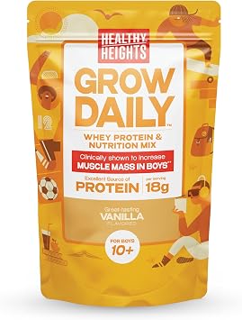 Healthy Heights Grow Daily Kids Protein Drink Mix Vanilla - High Protein Shake for Boys 10+, 21.6 oz
