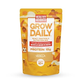 Healthy Heights Grow Daily Kids Protein Drink Mix Vanilla - High Protein Shake for Boys 10+, 21.6 oz