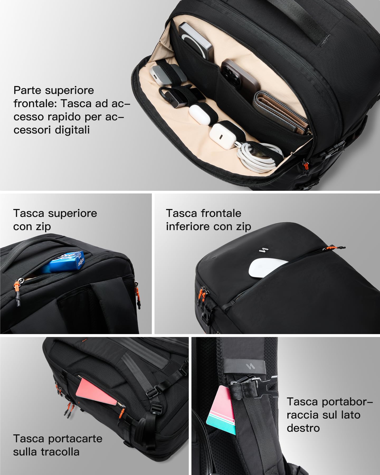 Inateck Zaino Viaggio leggero 38.5-46.2L Espandibile,Adatto alla TSA, Zaini per Portatili fino a 15.6-16 Pollici, per Uomo e Donna, per Viaggi, Escursioni all'aperto,Nero