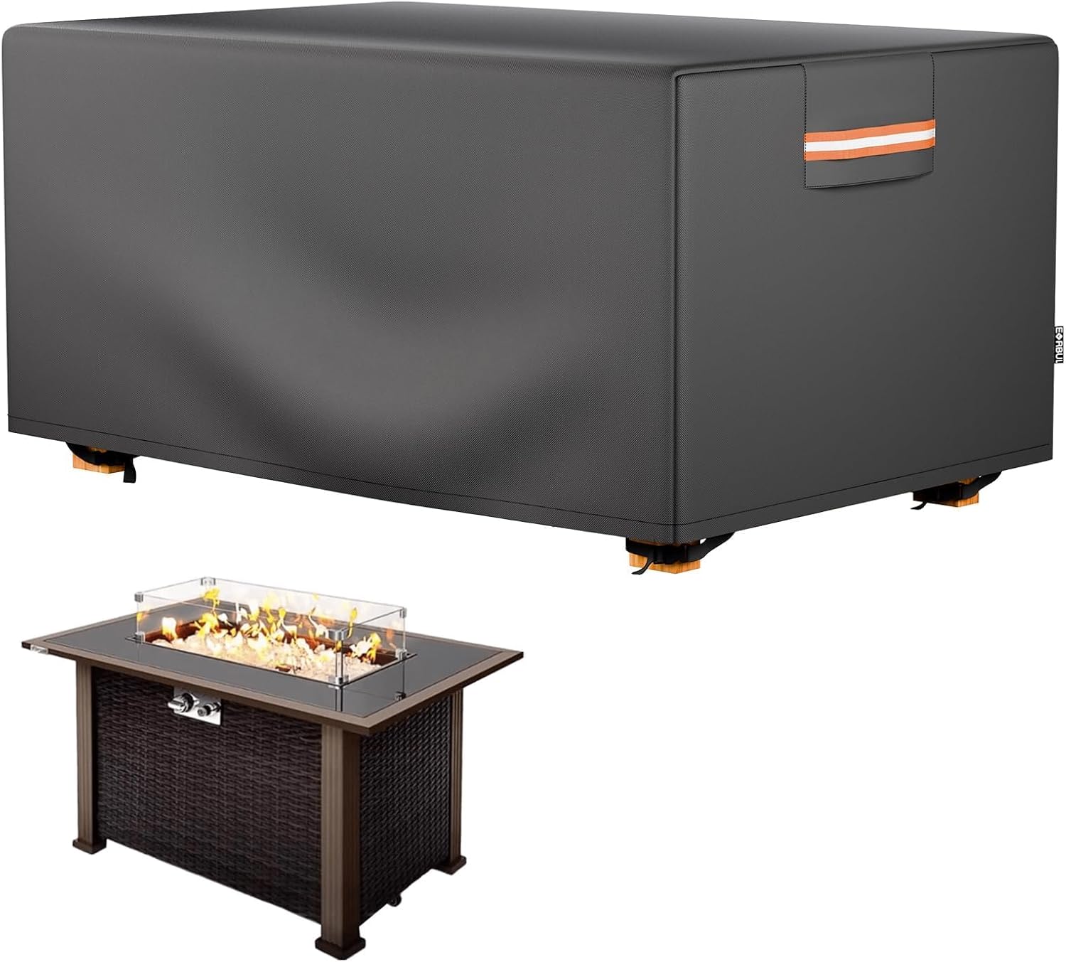 52*34*24 In Heavy Duty 420D Rectangular Gas Fire Pit Table Cover, Waterproof Firepit Cover, Patio Propane Firepit Table Covers with Windproof Buckles