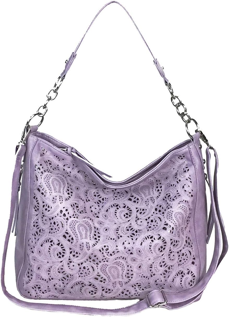 Laser Cut Bling Hobo fashion CCW Bag Faux Leather Concealed Carry Purse