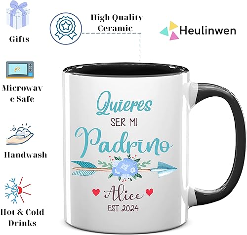 Miniatura 7 de Padrinos De Bautizo Propuesta Set 2 Tazas Café 11Oz, Quieres Ser Mi Madrina est 2024, Regalo de propuesta de padrinos, Para Niño, Niña, Dios padres