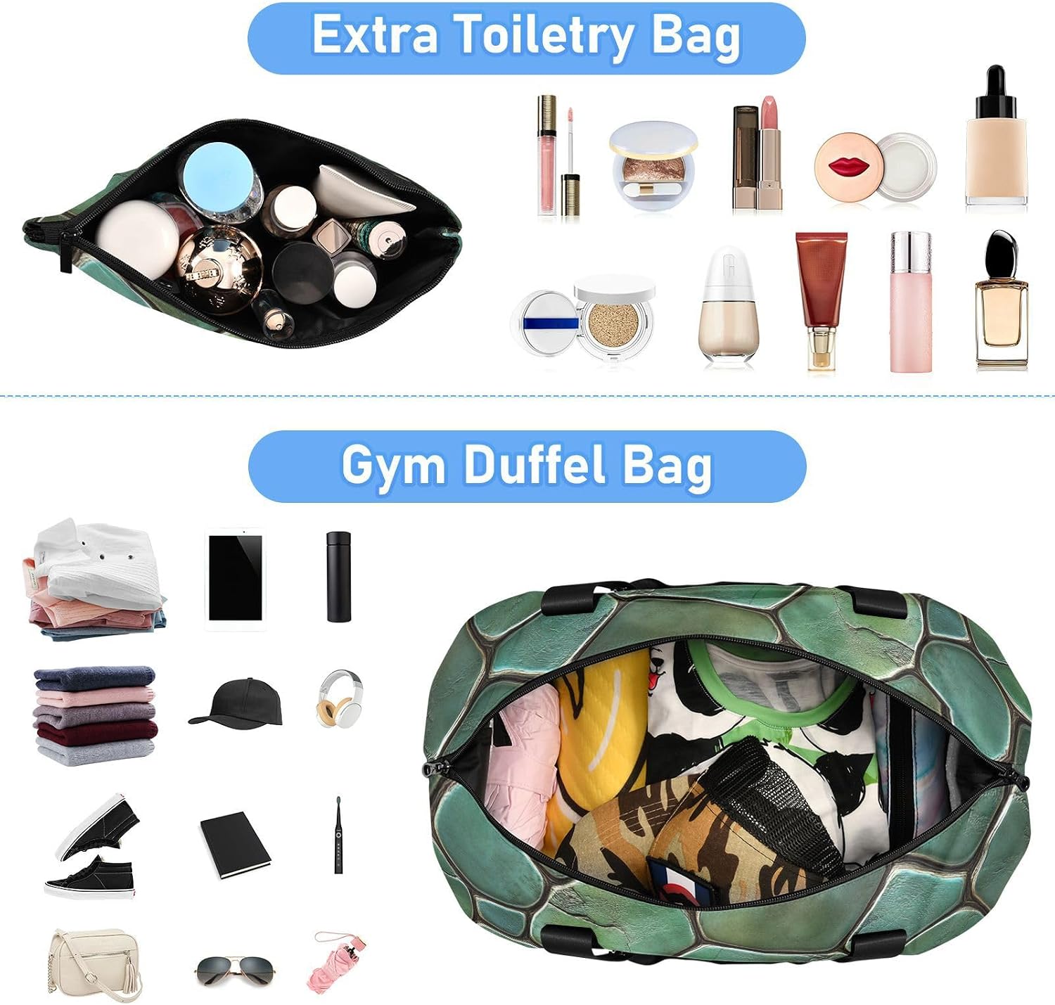 Paisley Stone Texture Turquoise Teal Large Travel Bag Sports Gym Tote Bag with Toiletry Bag for Gym Multifunctional