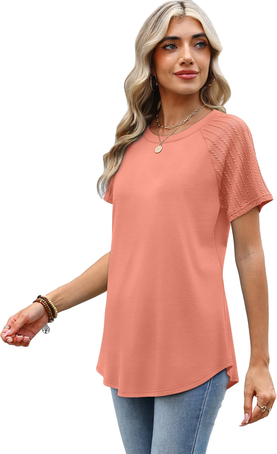 WIHOLL Summer Tops for Women 2026 Trendy Short Sleeve Shirts Crew Neck Tops Curved Hem Fashion Clothing - Image 3
