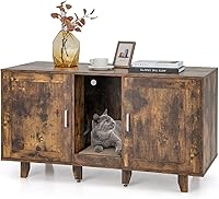 Vista 10 de PETSITE Caja de arena para 2 cajas de arena, mesa auxiliar oculta para baño de gatos con 2 gabinetes, tabla de rascar, muebles de arena para gatos