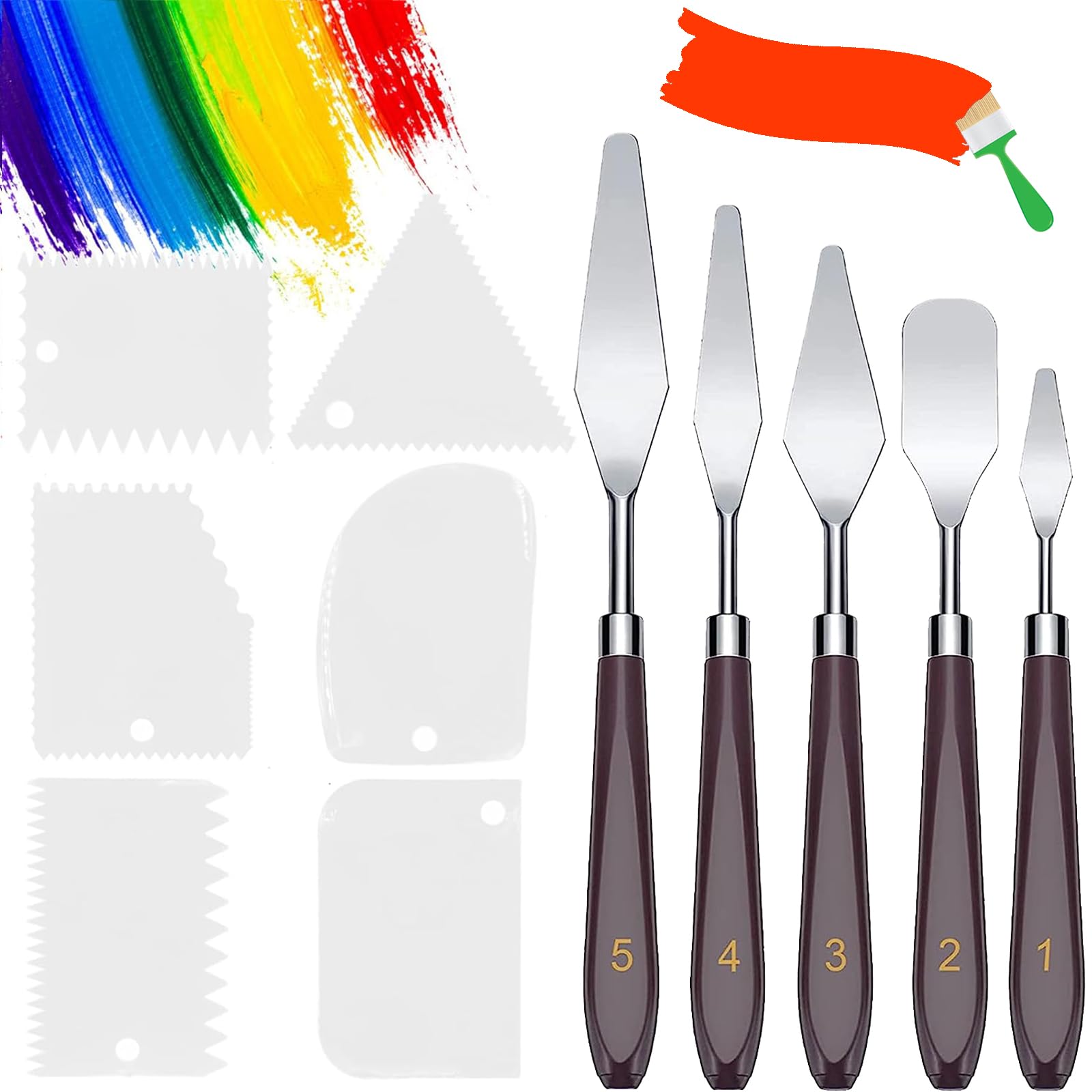 ROMINVIC Strukturpaste,Spachtel Set 11 Stück Acrylmalerei - 5 Palette Messer+6 AbstreifermesserAcryl Spachtel Kunstlerbedarf zum Olgemalde