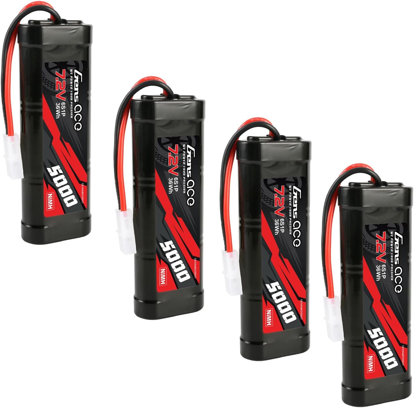 - Gens ace 7.2V 5000mAh 6-Cell NiMH Battery with Tamiya Plug(4Pcs)