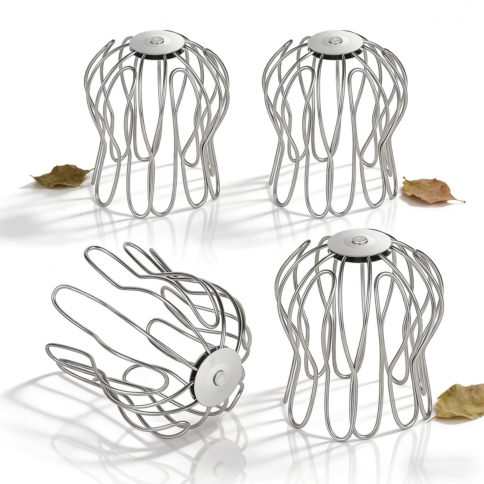 efuturetime 4X Protezione per Grondaie in Acciaio Inossidabile, Protezioni per Pluviali Ø 70-100mm Regolabili Scarico Rapido dell'Acqua Riutilizzabile per Tubi di Scarico, Grondaia in PVC