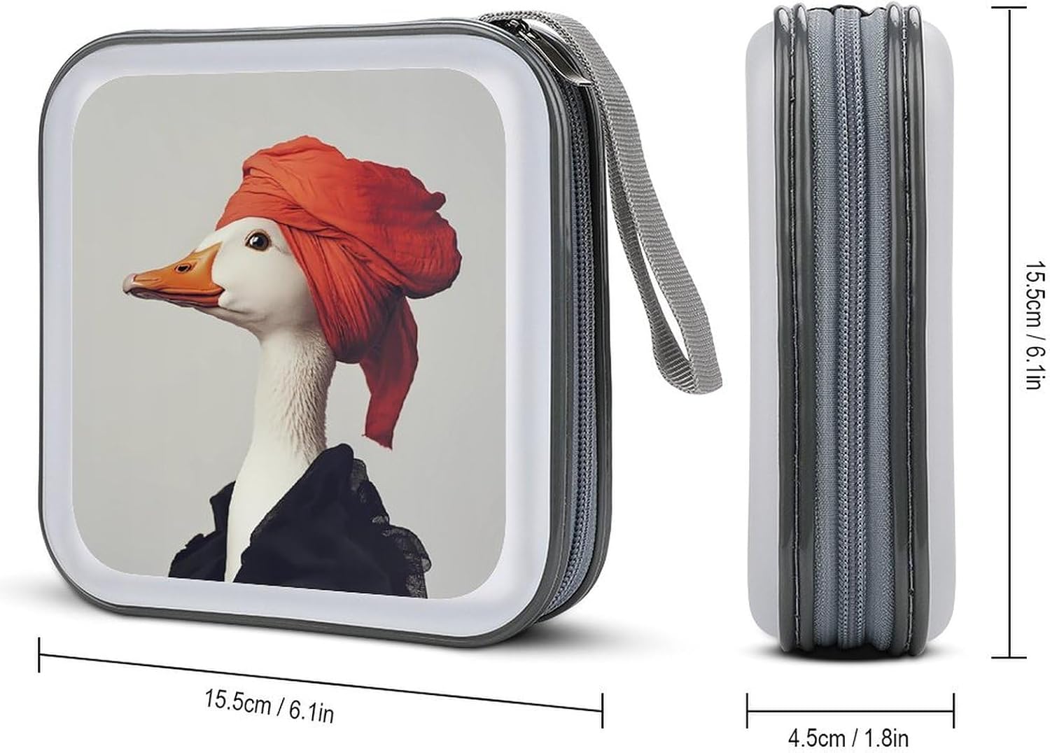 Duck Lady with Headscarf CD Case Portable DVD Storage Box CD Wallet Holder Binder Organizer for Car Home