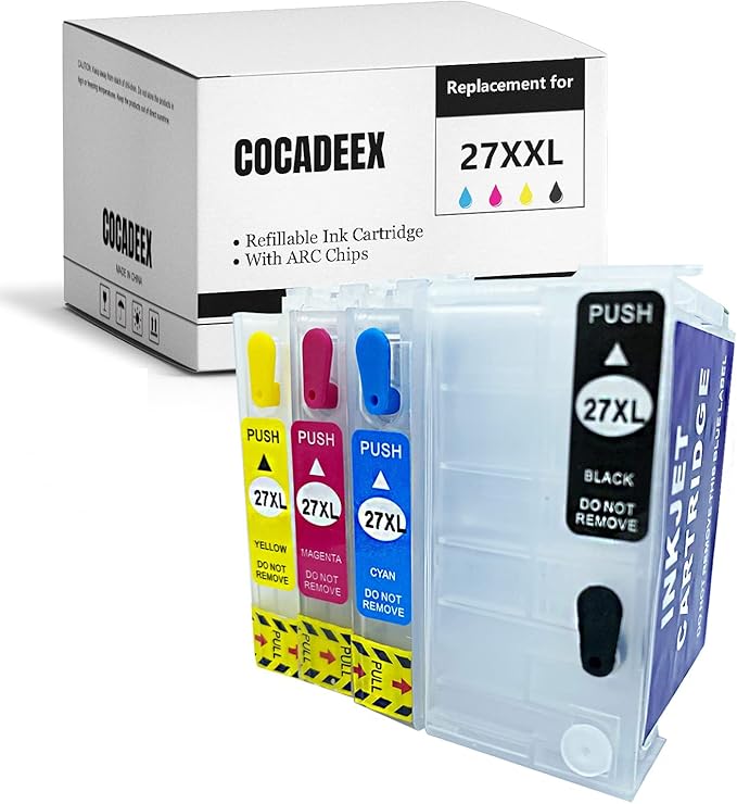 COCADEEX Empty Refillable Ink Cartridge Replacement for 27XL 27XXL Ink