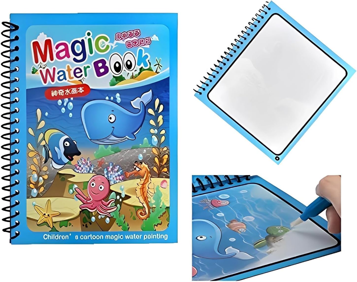 GLUN ® Water Magic Book, Magic Doodle Pen, Coloring Doodle Drawing Board Games for Kids, Educational Book for Growing Kids Pack of 1 Book, 10 Pages