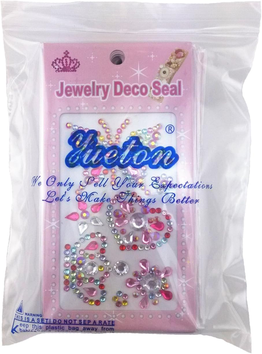 yueton 12 Sheets 3 Different Pattern Colorful Assorted Size Self Adhesive Bling Rhinestone Craft Jewels Gem Diamond Sticker Embellishments