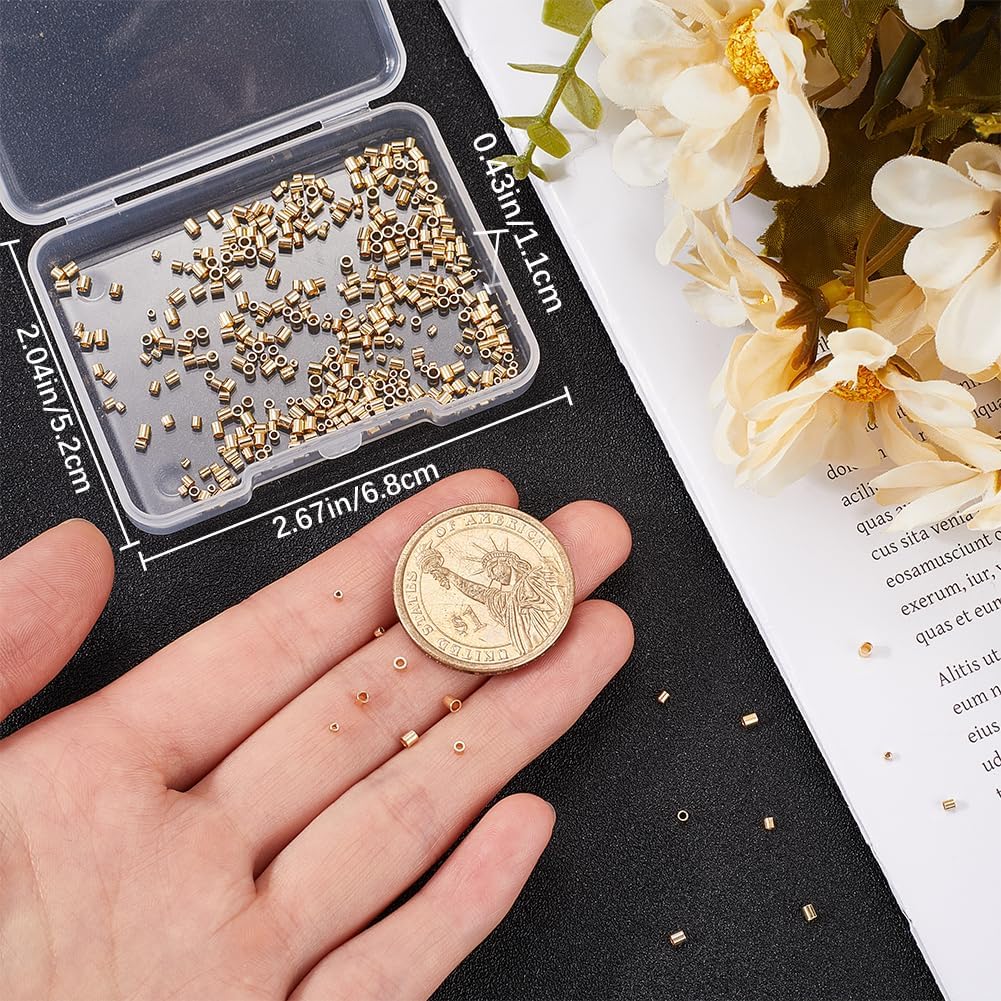 Beebeecraft 400Pcs 1.3/1.5/1.8/2mm 14K Gold Filled Tube Loose Beads Brass Crimp Beads Positioning Column Spacer Beads with Storage Box for DIY Necklaces Bracelets Anklets Making - Image 3
