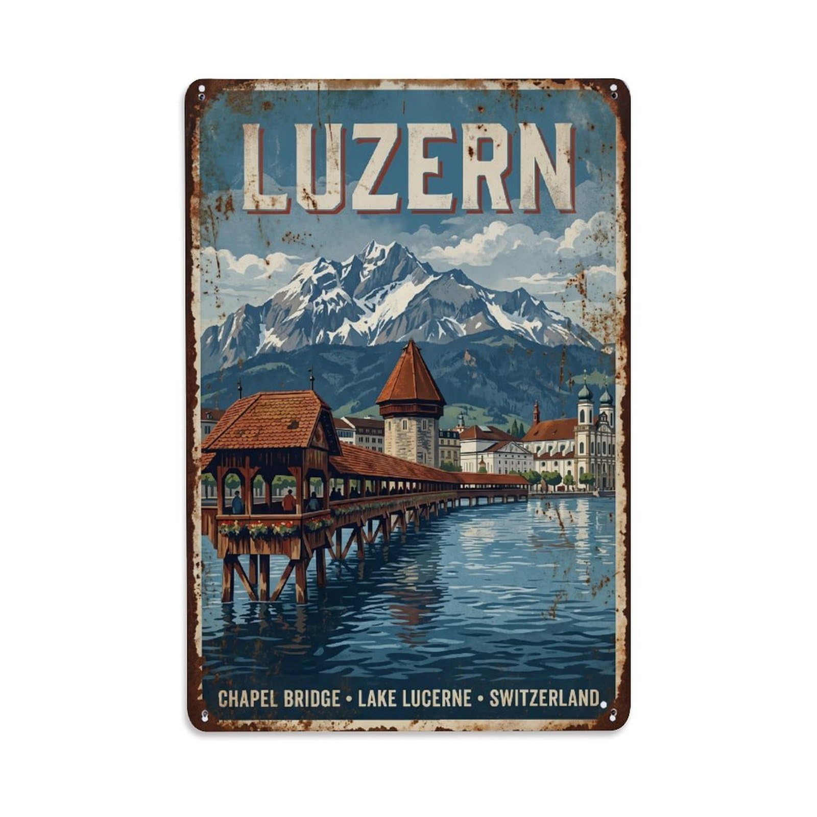 Vintage Travel Lucerne Switzerland Metal Tin Sign Wall Decor for Cafe, Club, Garden Metal Poster 8x12Inch