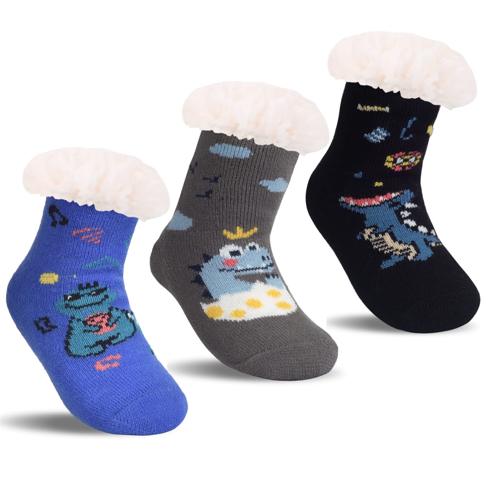 FENELY 3 pares de calcetines de invierno para niños de 2-4/4-6/6-8, térmicos, cálidos, antideslizantes, regalos para Navidad