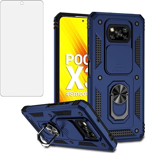 Asuwish Funda de teléfono para Xiaomi Poco X3 Pro/PocoX3 NFC/Poco X3 con cubierta de cámara deslizante Protector de pantalla de vidrio templado