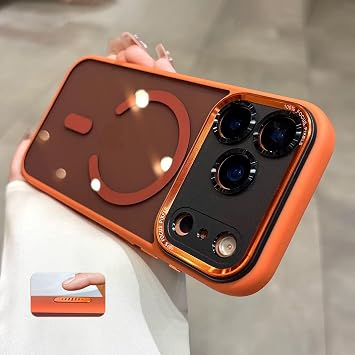 iPhone 17 Pro Max Case with Integrated Camera Lens Protection, MagSafe Mil-Grade Shockproof Drop Protection Transparent Backplane Protective Case for iPhone 17 Pro Max, Orange