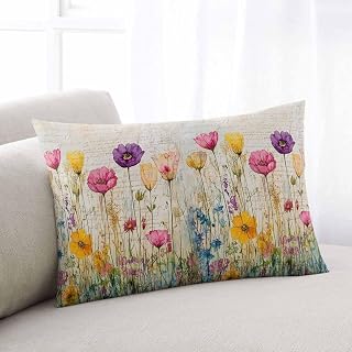 Spring Floral Lumbar Throw Pillow Covers 16x24 Inches,Rectangle Decorative Pillowcase with Zipper,Summer Botanical Watercolor Flowers Pastoral Pillow Sham Cushion Case Protectors for Sofa Couch Car