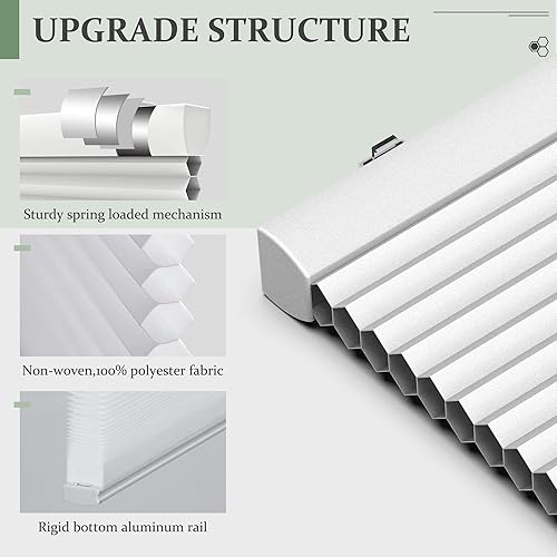 Miniatura 3 de Persianas celulares sin cordón, con filtro de luz, persianas celulares plisadas de poliéster para ventanas, hogar, dormitorio, oficina, 23 pulgadas