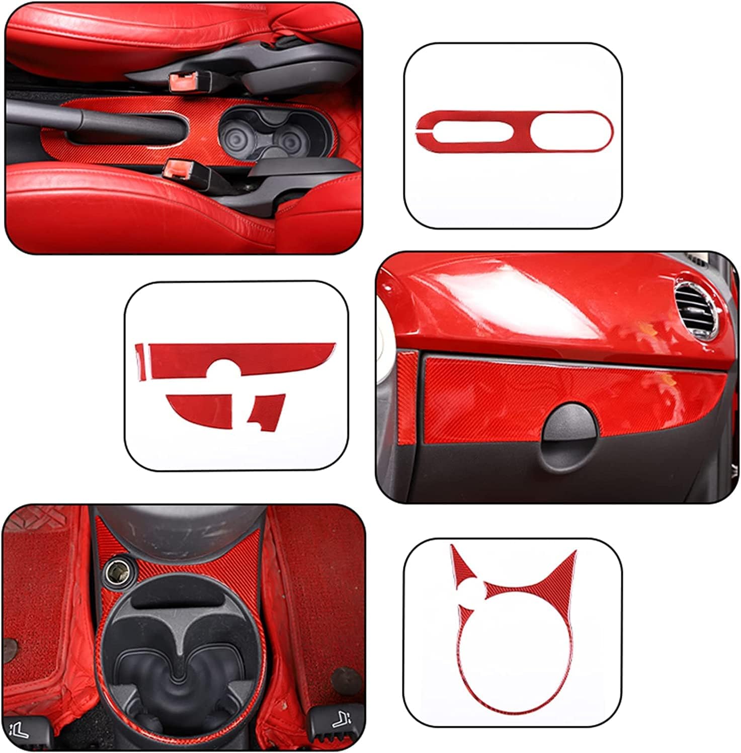 37 PCS Fit for Fiat 500 2011-2019 (Red Carbon Fiber)