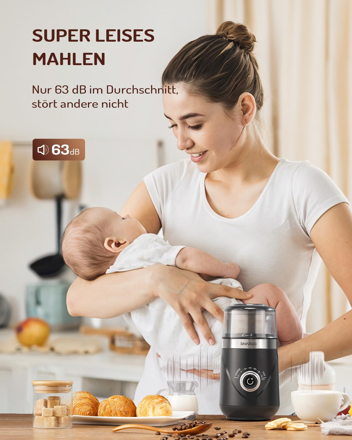 SHARDOR Macina Caffé Elettrico, per la Regolazione Precisa del Grado di Macinatura Macina Caffe, per Chicchi di Caffè, Spezie, Cereali, Noci, Pepe, Zucchero, Macinino Caffe Silenziosi