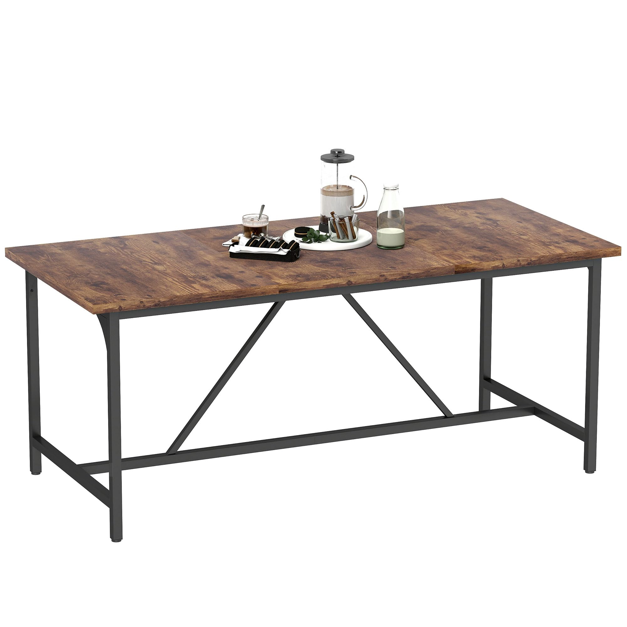 HOMCOM Mesa de Comedor Rectangular 180x80x75,5 cm Marrón Rústico | Para 6-8 Personas, Mesa de Cocina Industrial, Tablero Grueso, Patas de Metal