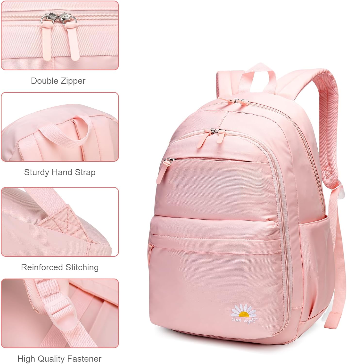 Caran·Y 38L Waterproof Kids Backpack with 15.6-Inch Laptop Compartment-Lightweight Large Capacity School Backpack for Boys & Girls Ages 6-18,Travel with Side Water Bottle Pockets(Pink) - Image 7