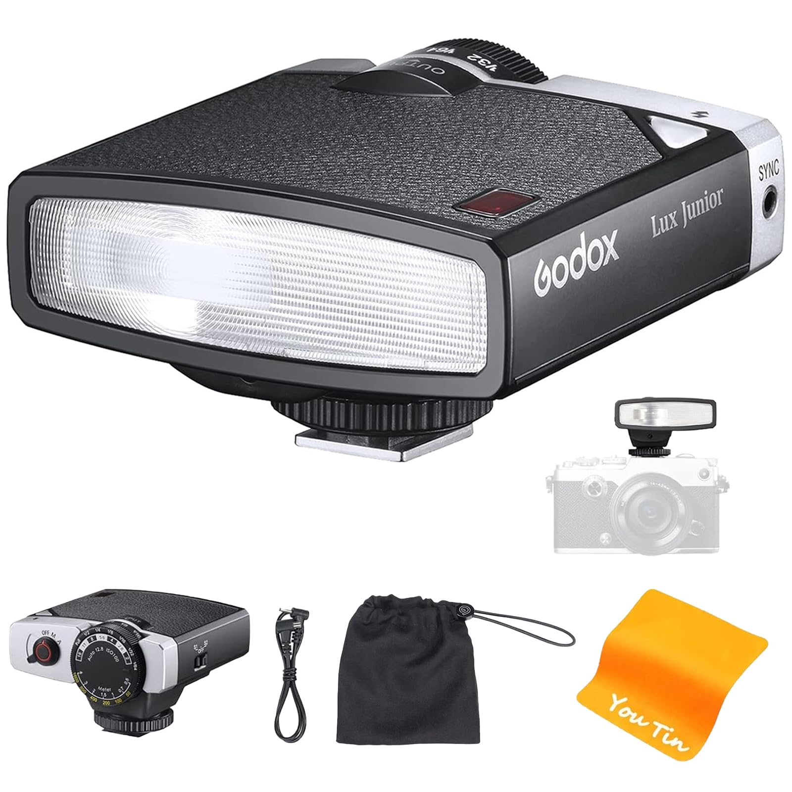 Godox Lux Junior Rétro D'appareil Photo Flash, D'appareil Photo Flash GN12 6000K ± 200K Mode Automatique Et Manuel 1/1-1/64, Godox Flash pour Canon Nikon Sony Fuji Olympus Hot Shoe Digital Camera