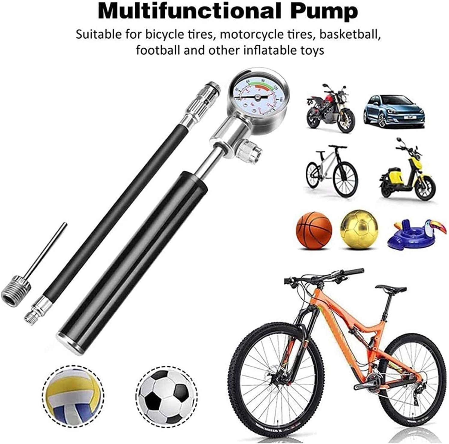 Mini pompka rowerowa przenośna pompka podłogowa do roweru pompka do opon rowerowych - pompka 210 Psi do roweru pompki rowerowe, przenośny adapter zaworu do pompki rowerowej pompka do pompki rowerowe