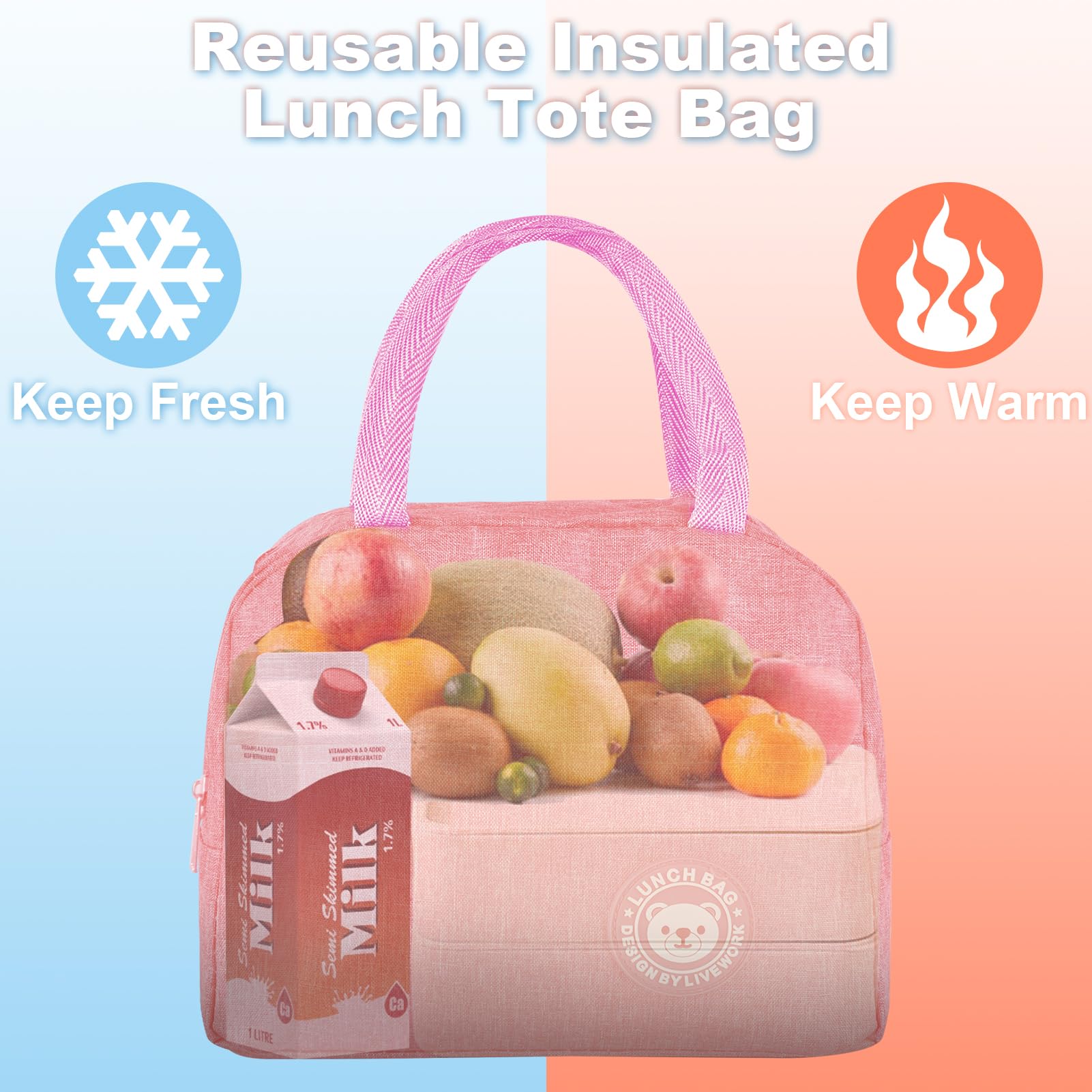 Jewan Piccola Borsa Termica 6L Frigo Porta Pranzo, Borsa per Ufficio, per Escursionismo, Picnic All'aperto, Barbecue (Rosa)