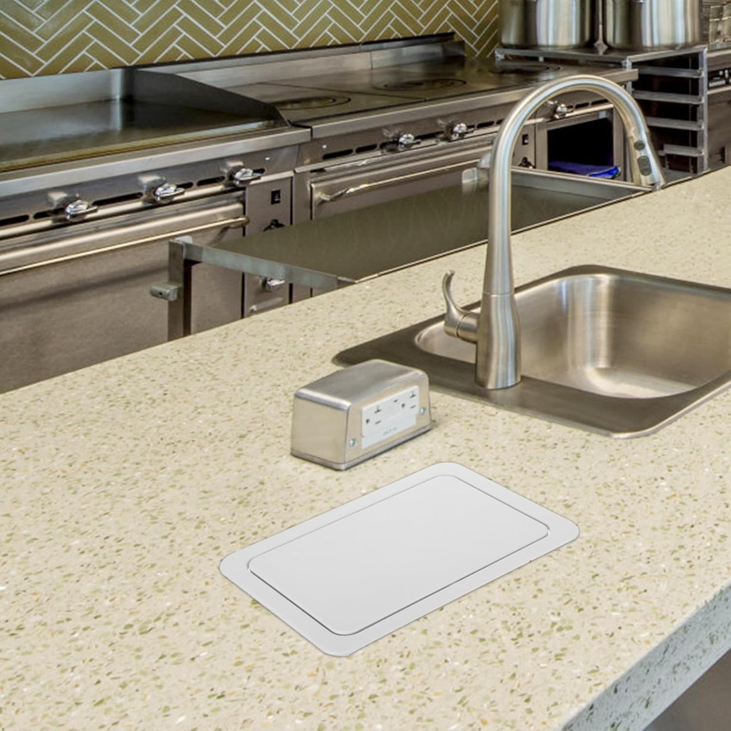 Generic Stainless Steel Trash Lid: Recessed Countertop Trash Cover Built-in Flap Lid for Kitchen Garbage Bin Swing Cover for Bathroom Commercial Use