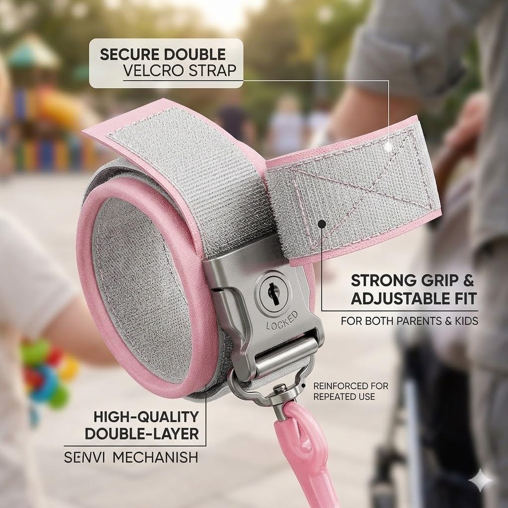 98 inch Retractable Toddler Anti-Lost Wrist Link, Upgraded Safety Leash with Steel Wire, Breathable Padded Wristband for Kids, Child Harness for Walking, Shopping, Travel, Outdoor Activities-Pink — view 9