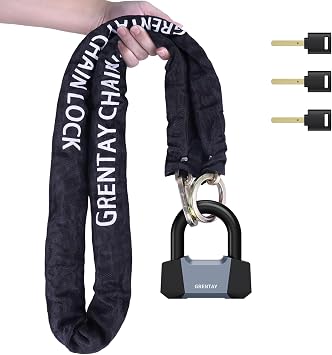 Combo Bike Chain Lock, 5.2 Feet Long 7.8mm Steel Chain Heavy Duty Anti-Theft Bicycle Lock Chain Lock with 3 Keys for Bike, Motorcycle, Scooter, Bicycle, Door, Gate Grey