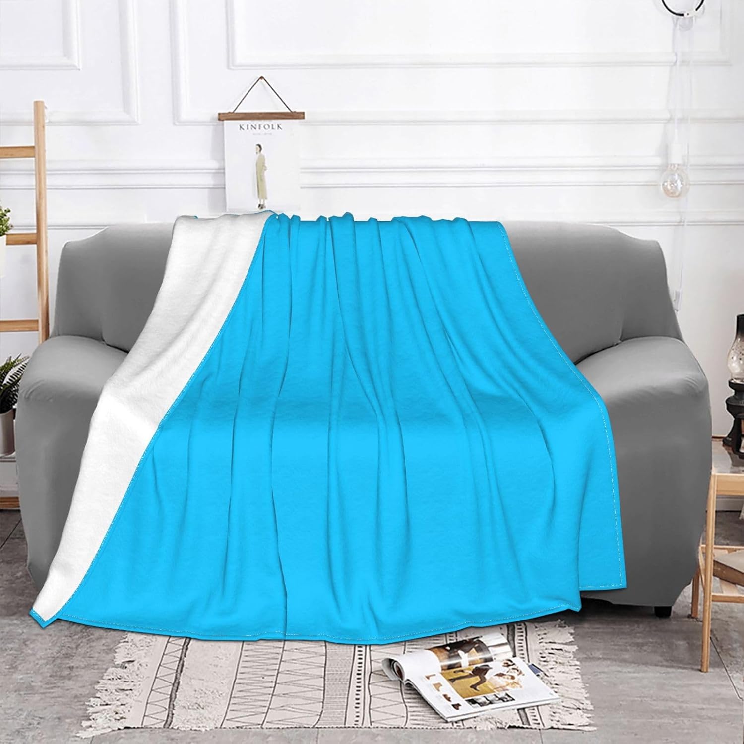 40"x30" Travel Blanket Portable Sofa Throw - Soft Wrinkle Resistant Foldable Exquisite Solid Color Light Blue Print image 2