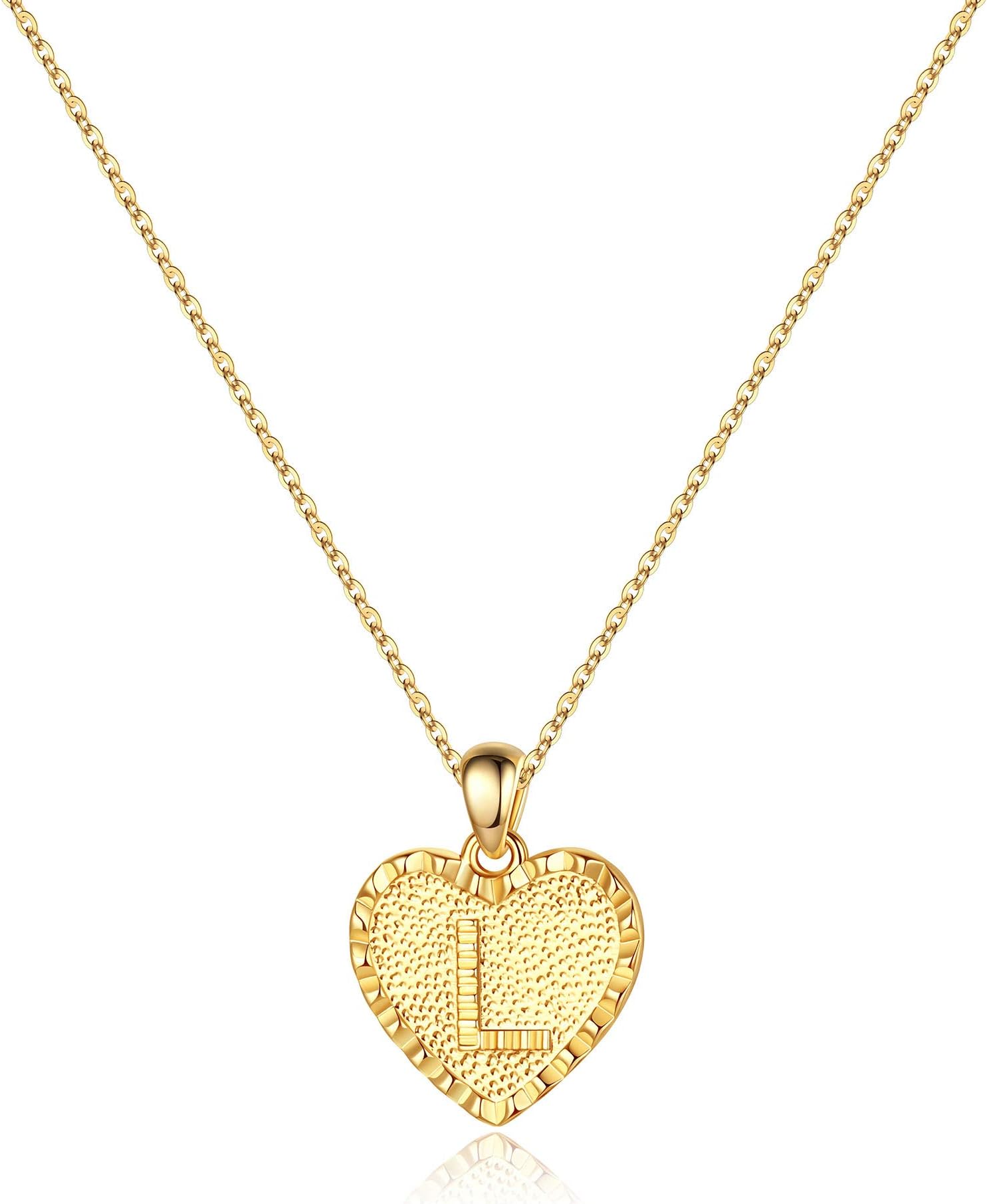 IEFSHINYHeart Initial Necklace for Women - 14K Gold Filled Dainty Heart Pendant Initial Letter Necklaces, Handmade Engraved Alphabet Monogram Necklaces Jewelry Gift Idea for Women Teen Girls