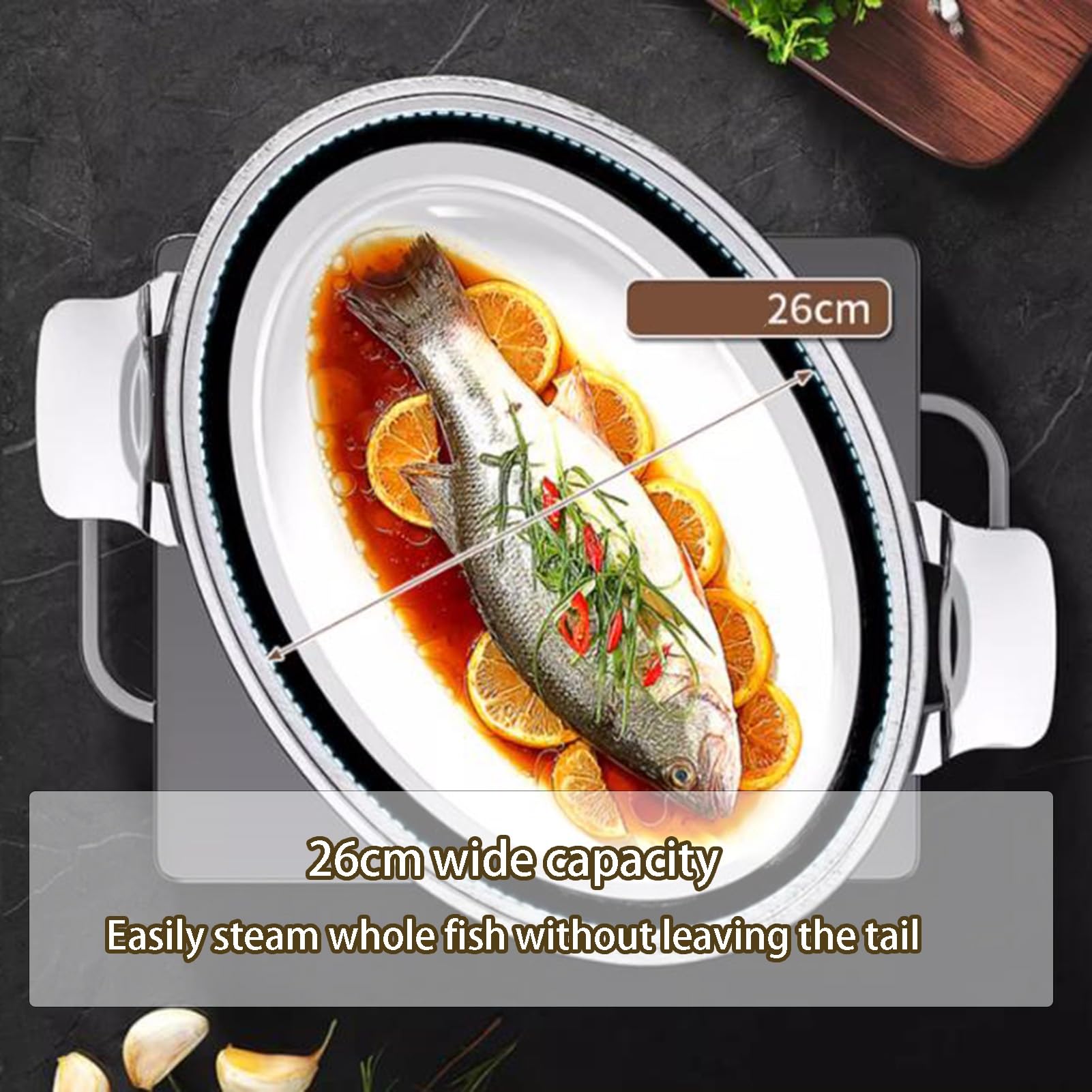 Set di pentole a vapore per pesce, in acciaio inox, con rastrelliera, 38 cm, multifunzione, per cuocere a vapore pesce, frutti di mare e verdure