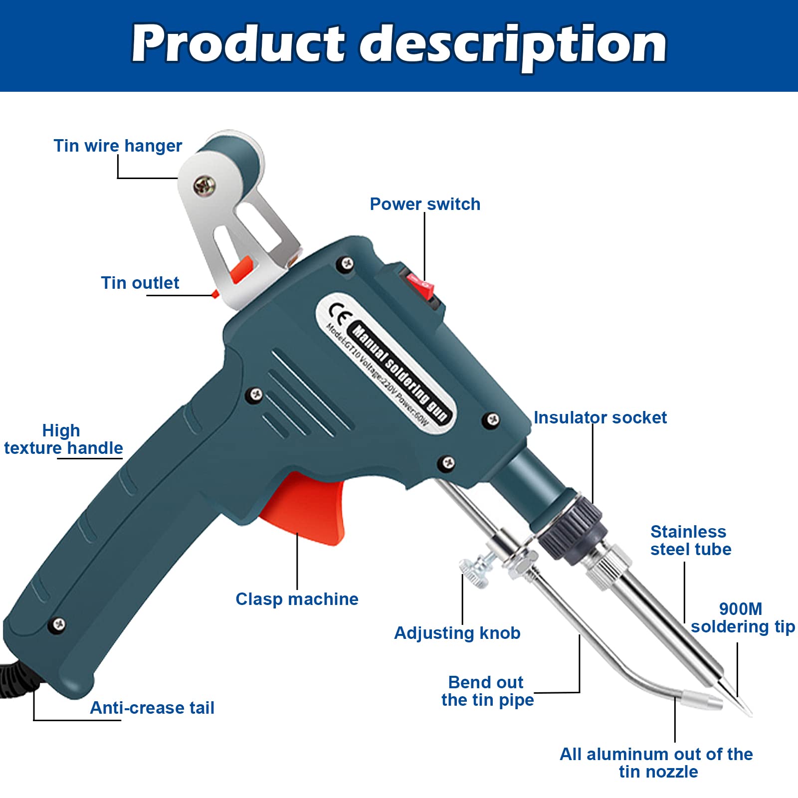 Set saldatore elettronico automatico da 60W kit pistola saldatrice con pompa dissaldante, pinzette, pistola dissaldante portatile per stagno per gioielli, fai da te, riparazione schede elettroniche