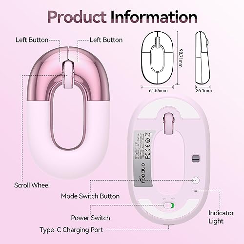 Miniatura 7 de Mouse de viaje inalámbrico de doble modo, mouse de carga inalámbrica, esquema de color macaron, mouse de computadora Bluetooth Sweet Donut con